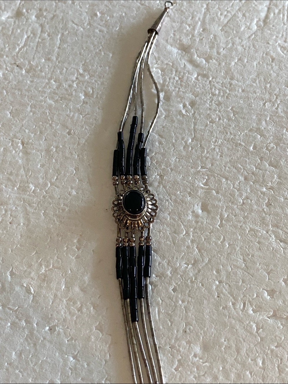 Sterling 925 and Onyx Threaded 5 Strand Bracelet